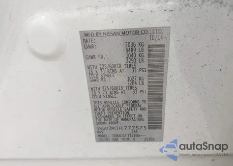 2015 Nissan Rogue Sl z USA, uszkodzony, nr VIN 5N1AT2MT1FC777575